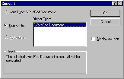 The standard OLE Convert Dialog