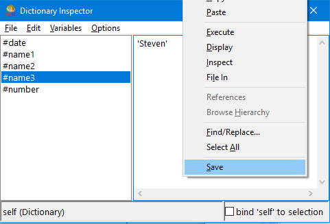 Menu for Dictionary Inspector