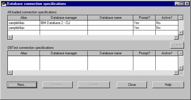 Connetion Specifications window