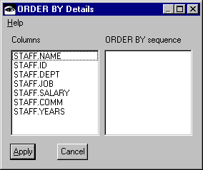 ORDER BY Details window