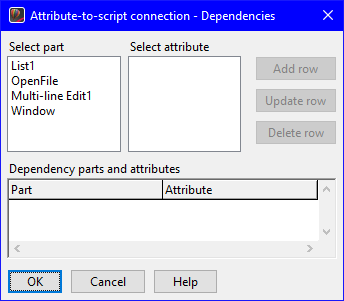 Attribute-from-script connection Dependencies window
