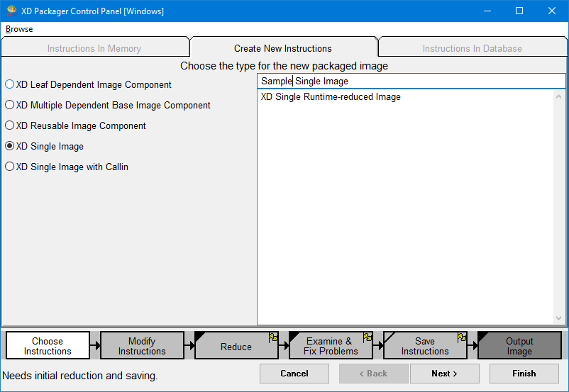 XD Packager Control Panel window