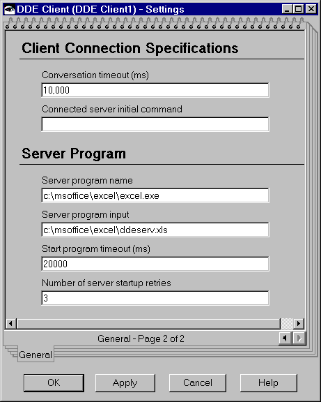 DDE Client settings