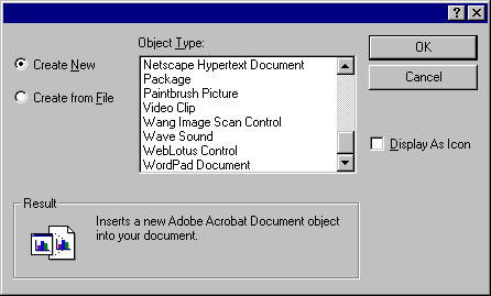 The standard Insert Object Dialog