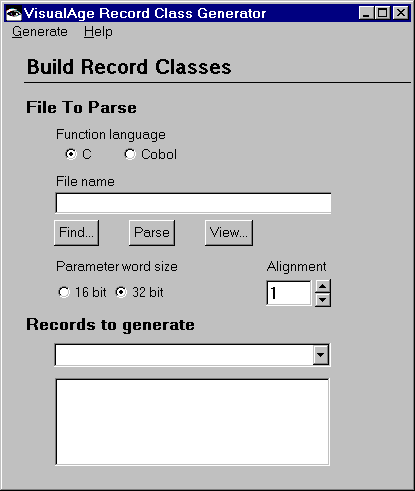 Record Class Generator window