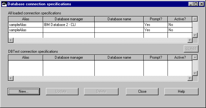 Connetion Specifications window Connetion Specifications window