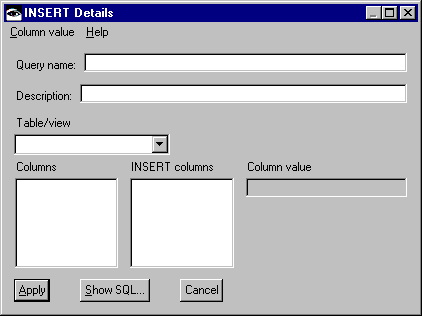 INSERT Details window INSERT Details window