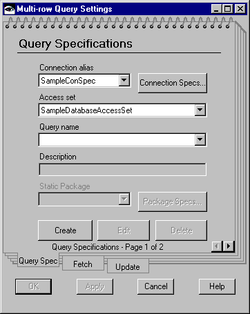 Multi-row Query Settings window Multi-row Query Settings window