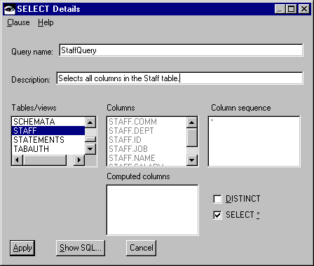 Select Details window Select Details window