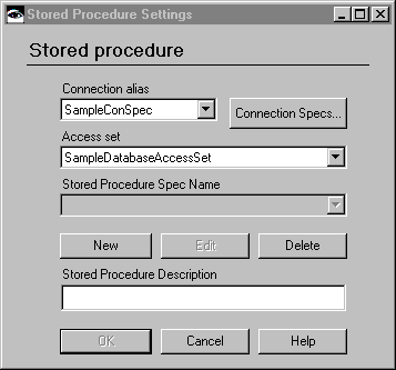 Stored Procedure Settings window Stored Procedure Settings window