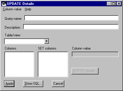 UPDATE Details window UPDATE Details window