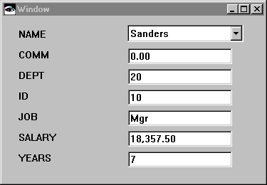 Window with database result columns Window with database result columns