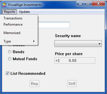 Investments menus Investments menus