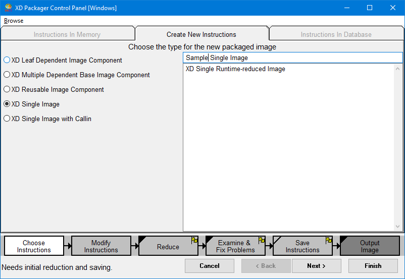 XD Packager Control Panel window XD Packager Control Panel window