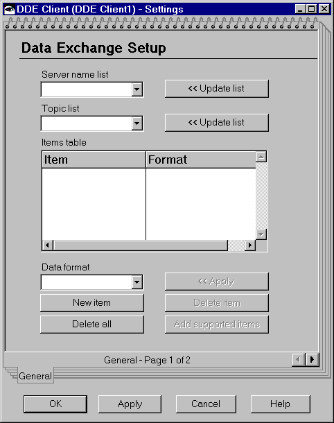 DDE Client settings DDE Client settings