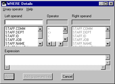 WHERE Details window WHERE Details window