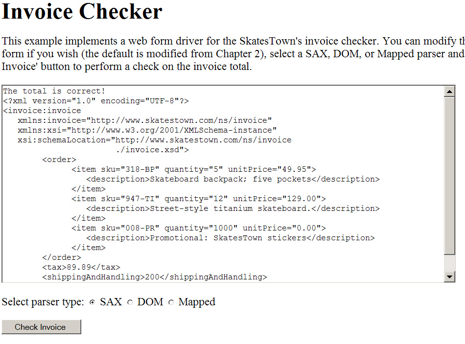 web interface invoice checker